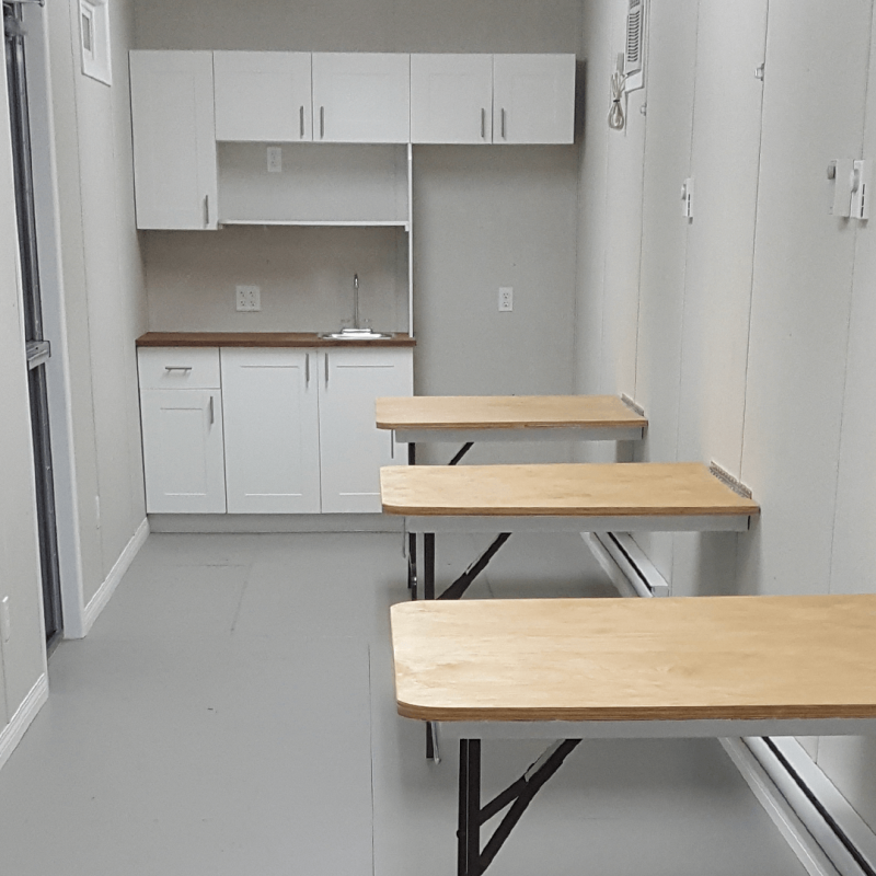 Bench and seating area inside lunchroom container